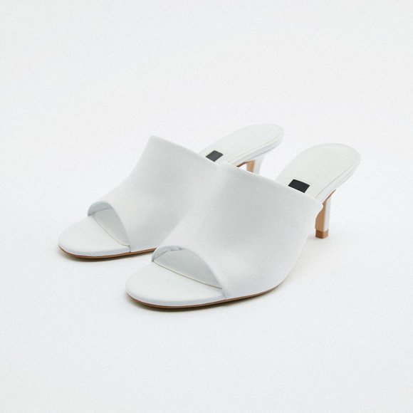 NEW Zara White 100% Genuine Soft Leather Slip On Sandals Heeled Mules Size 10 - Picture 8 of 9